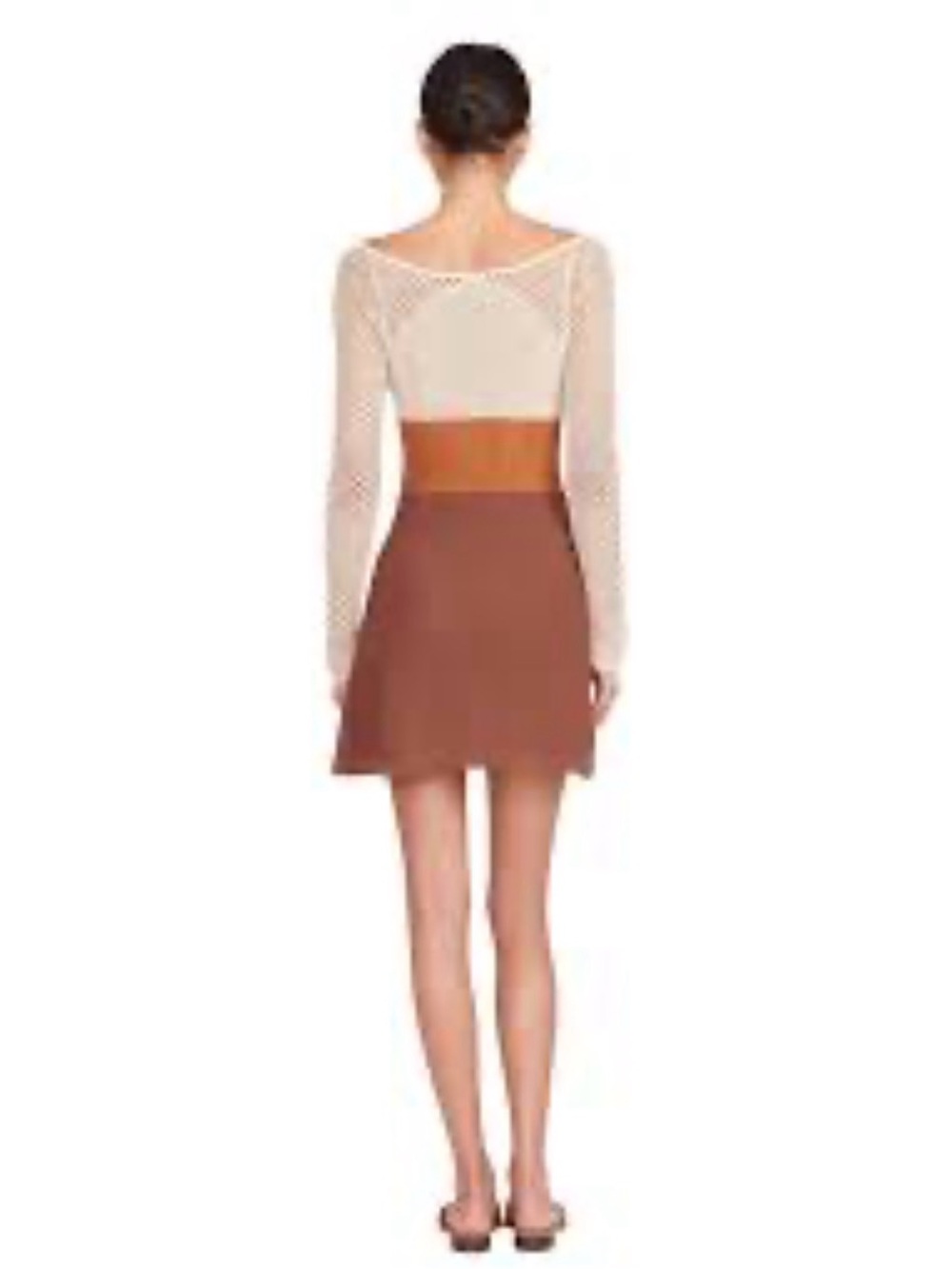 STAUD Jocelyn Mixed Stitch Crochet Long Sleeve Mini Dress Neutral. Size L - Picture 2 of 10